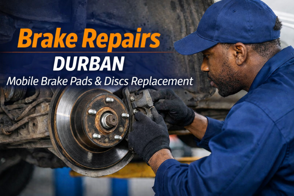 Mobile mechanic performing brake repairs in Durban (pads and discs inspection)