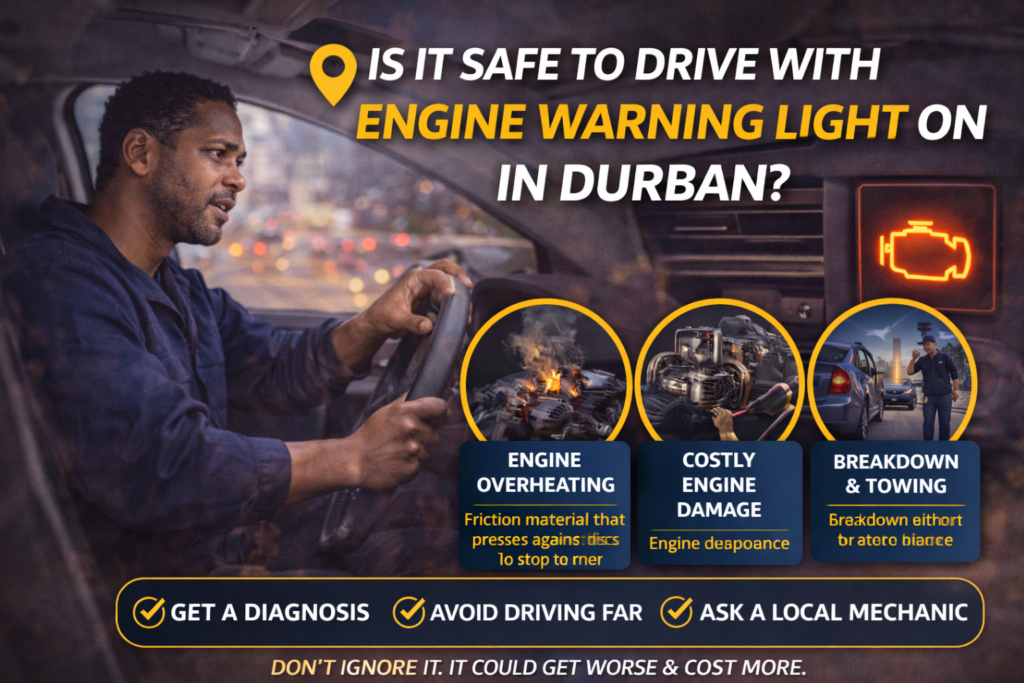 Engine warning light on dashboard in Durban vehicle